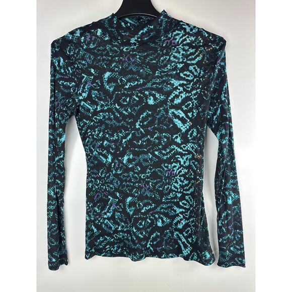 Diane von Furstenberg Remy Mesh Top Mock Neck Sheer Leopard Snake Patina Medium - Picture 2 of 14